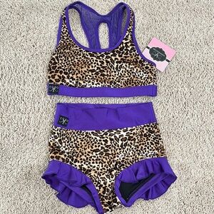 Kandi Kouture Leopard Dance Set Child XL 10/12 NWT